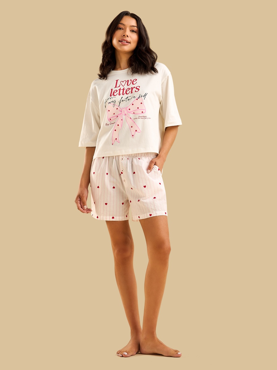 Heart Print Shorts Set