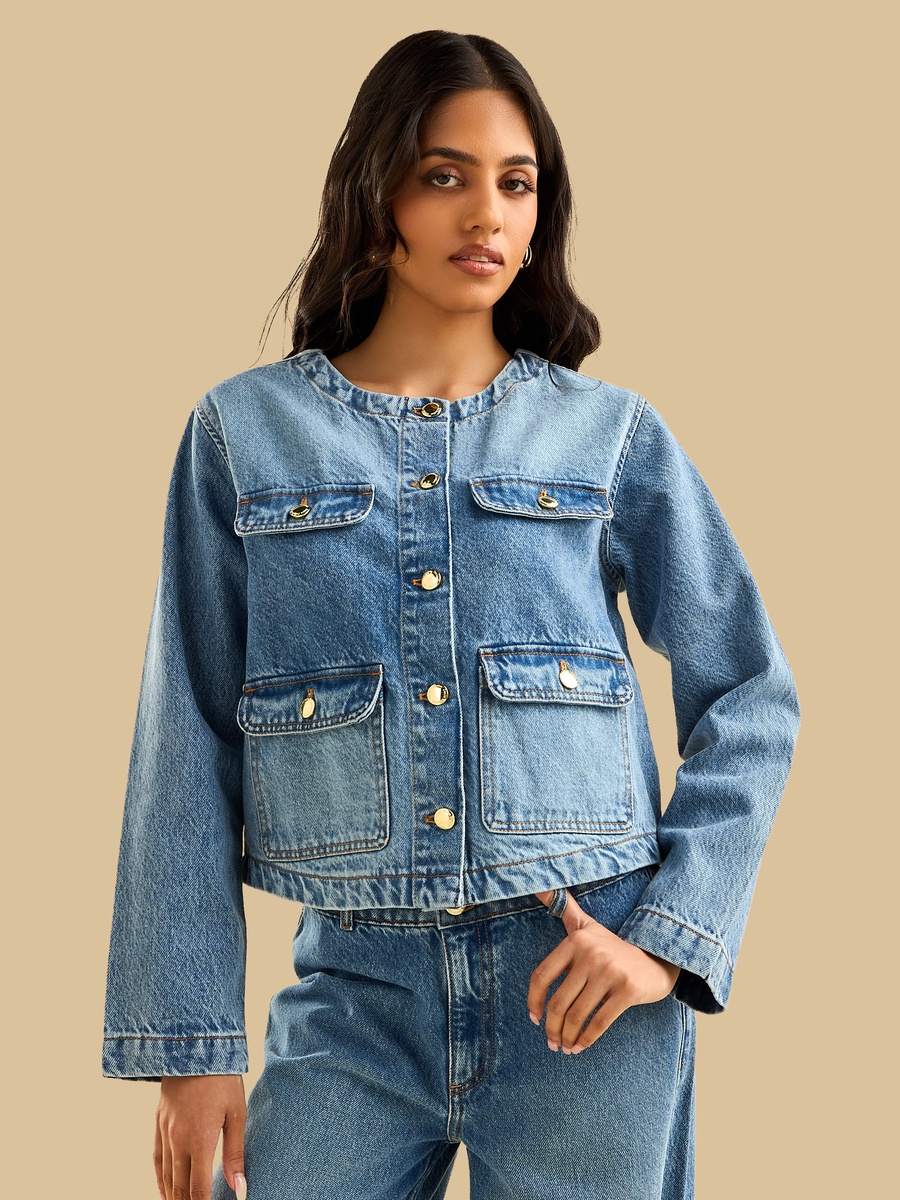 Denim Jacket with Button Detail