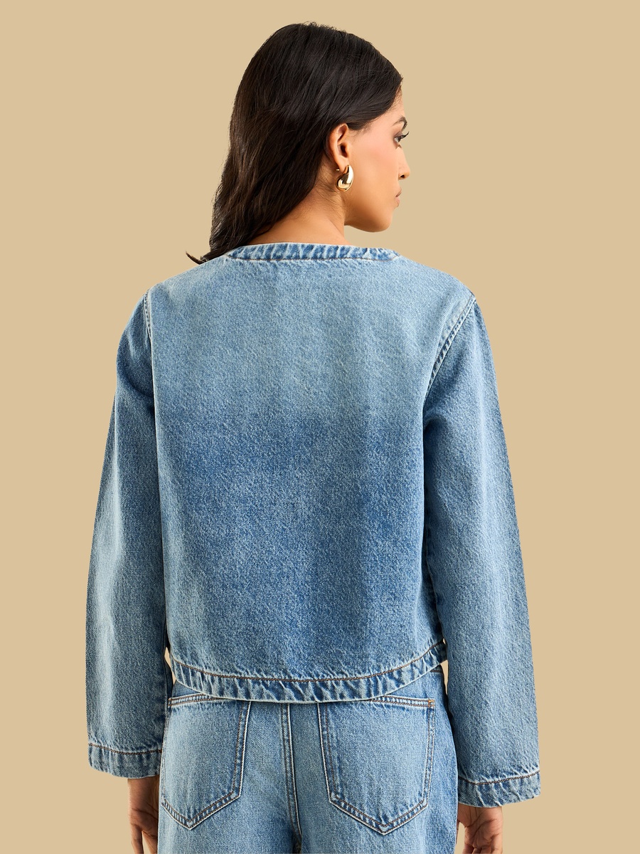 Denim Jacket with Button Detail