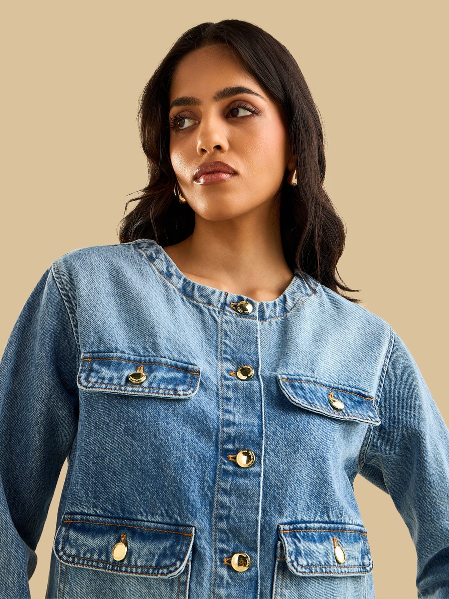 Denim Jacket with Button Detail