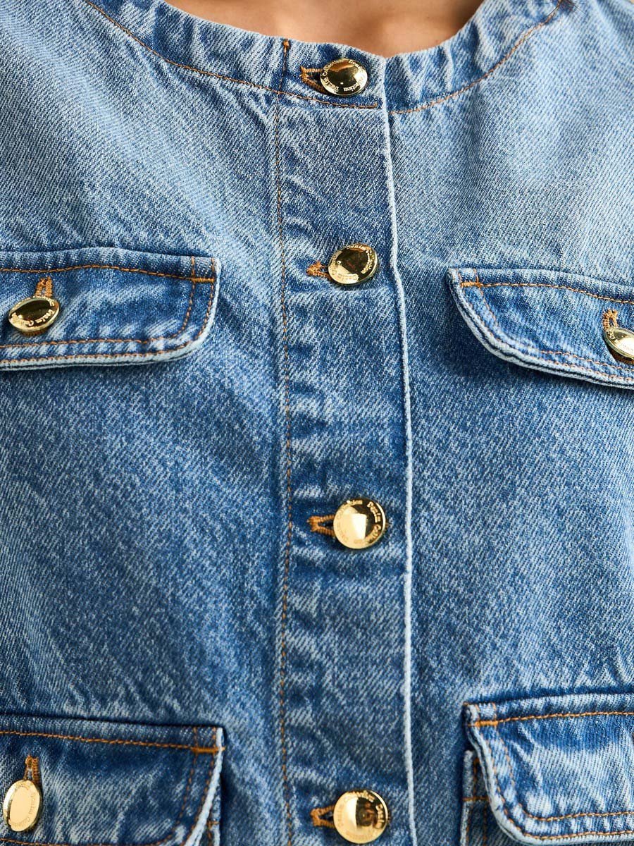 Denim Jacket with Button Detail