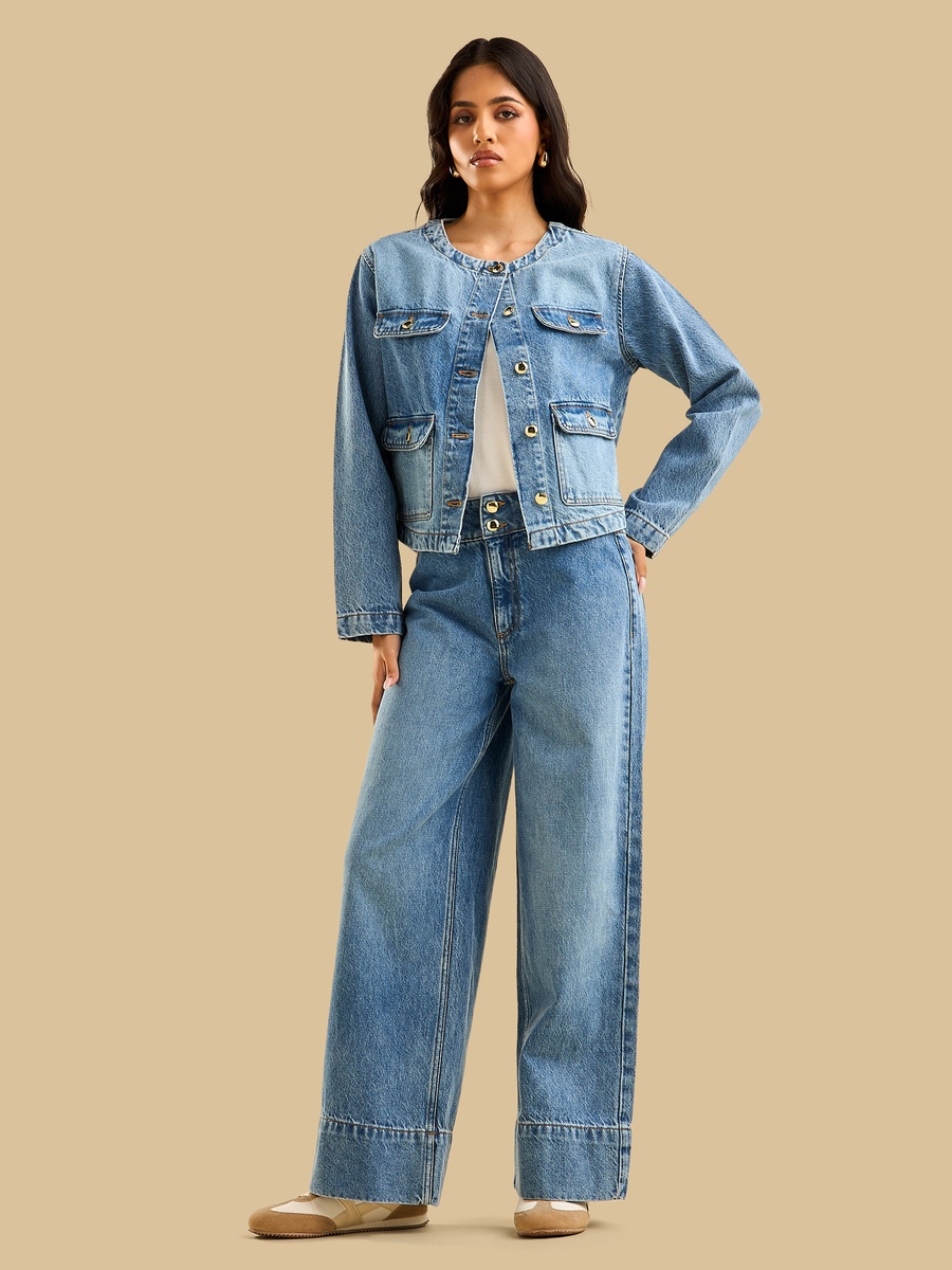 Denim Jacket with Button Detail