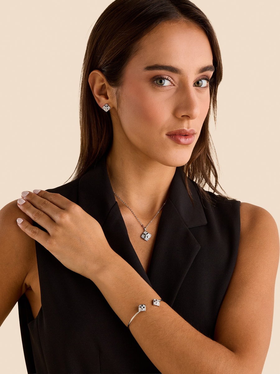 Embellished Pendant Necklace With Earrings And Cuff Bracelet