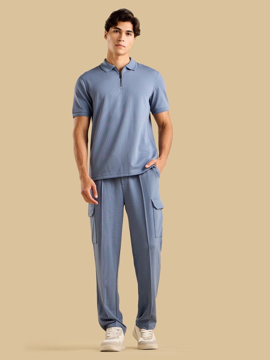 Textured Pique Half-Zip Polo T-Shirt
