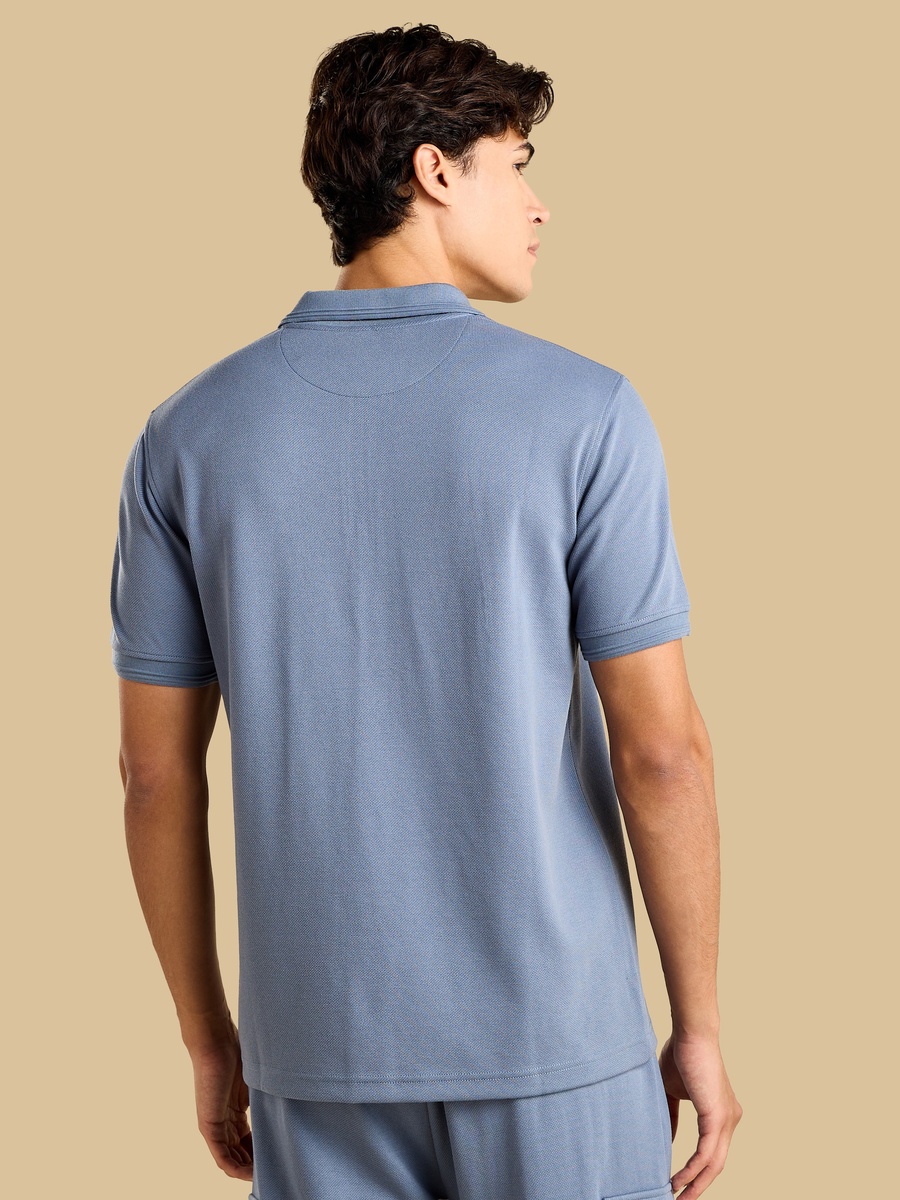 Textured Pique Half-Zip Polo T-Shirt