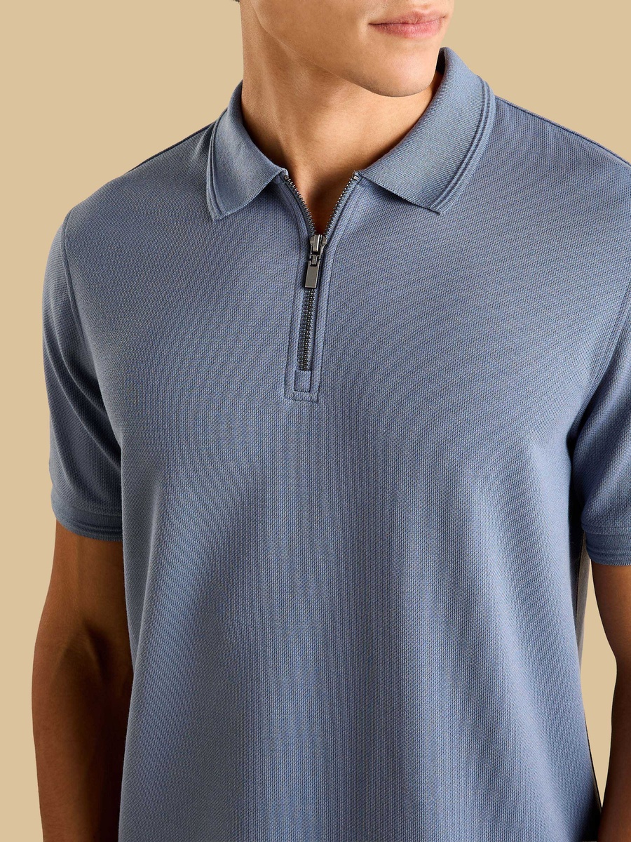 Textured Pique Half-Zip Polo T-Shirt