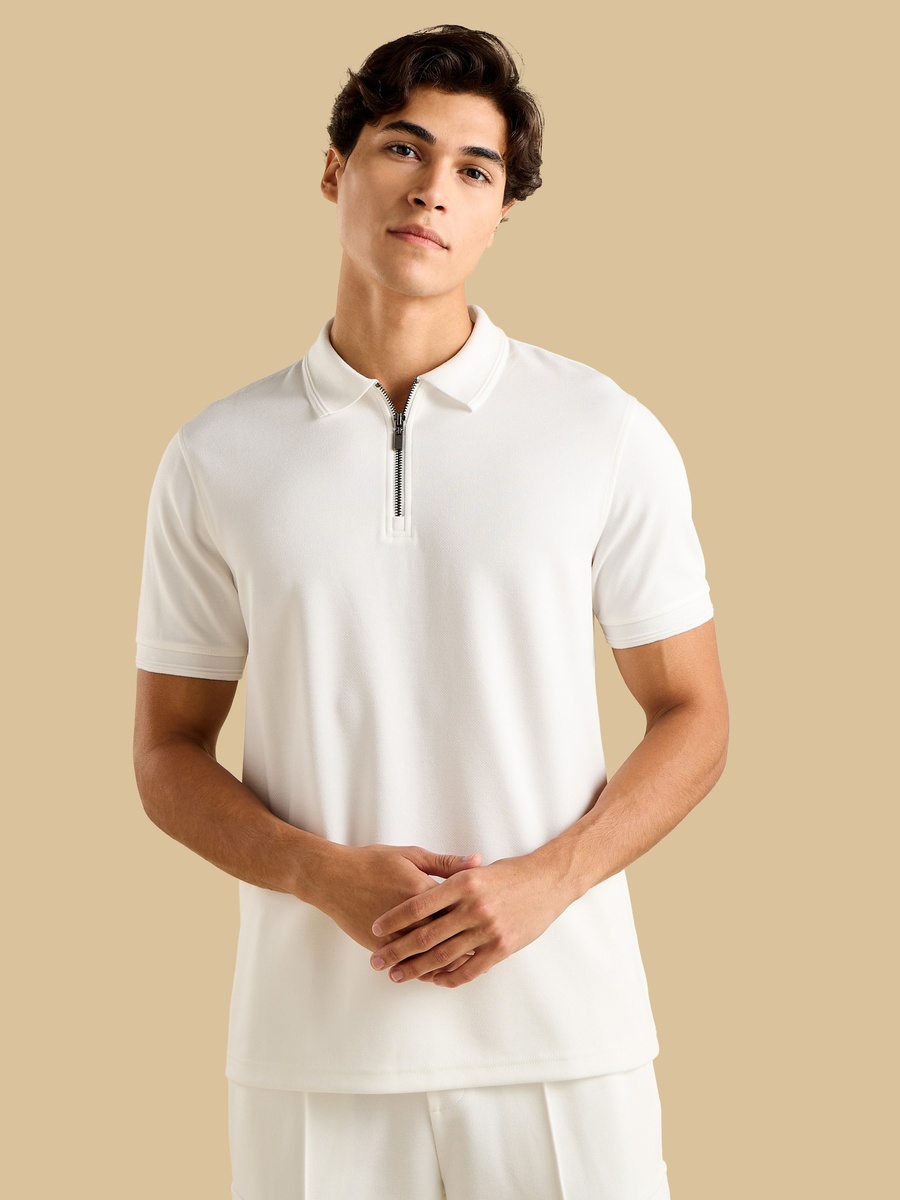 Textured Pique Half-Zip Polo T-Shirt