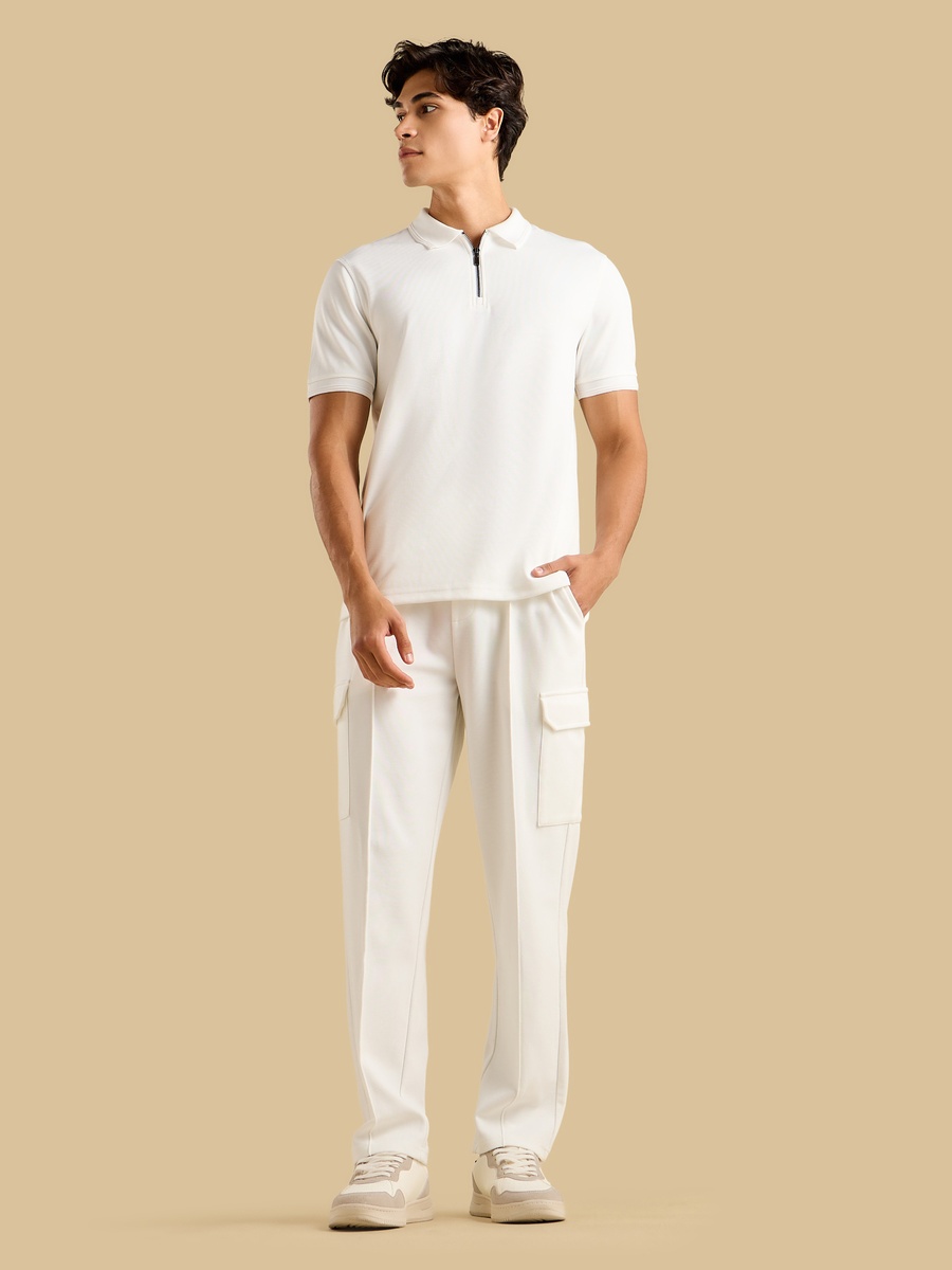 Textured Pique Half-Zip Polo T-Shirt