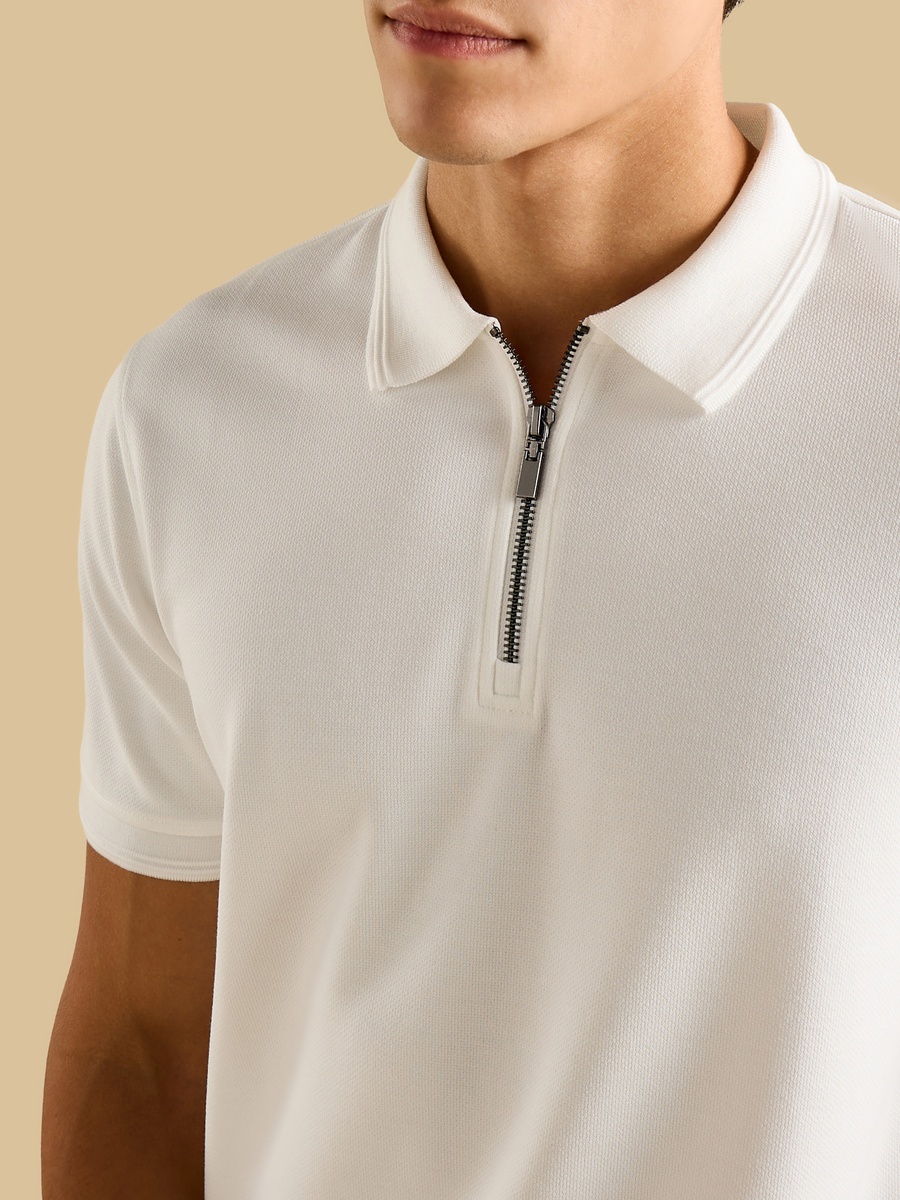 Textured Pique Half-Zip Polo T-Shirt