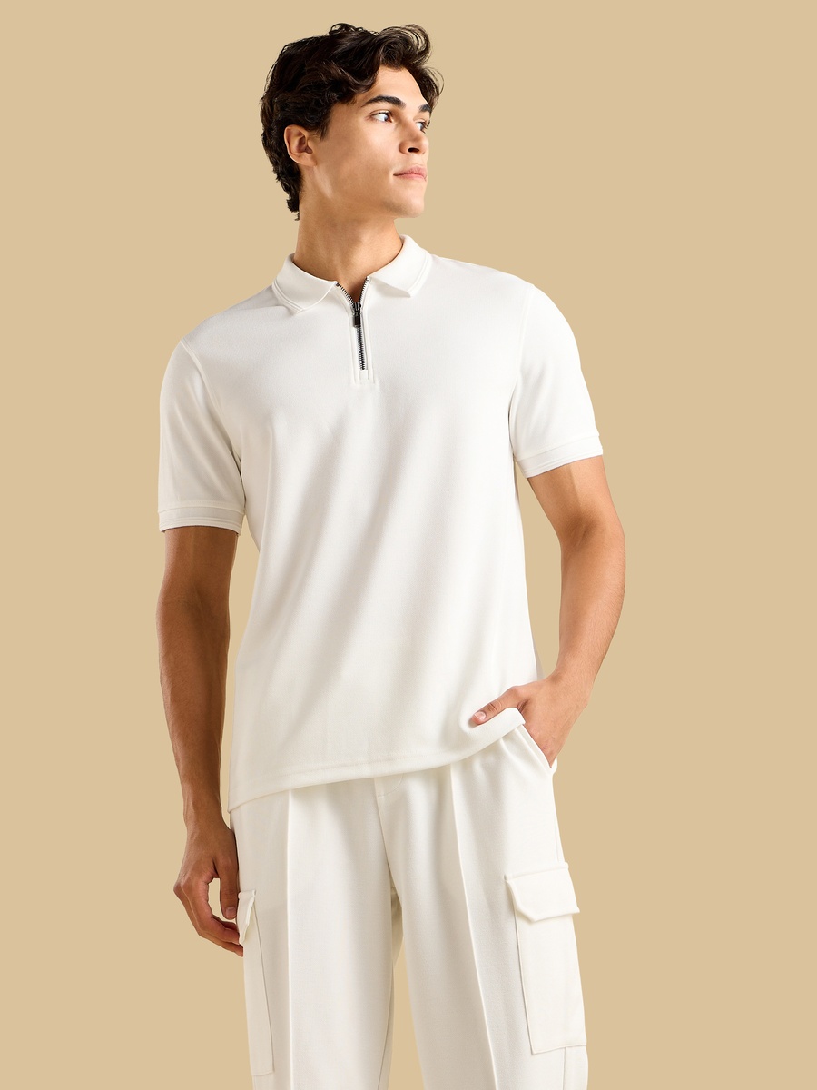 Textured Pique Half-Zip Polo T-Shirt