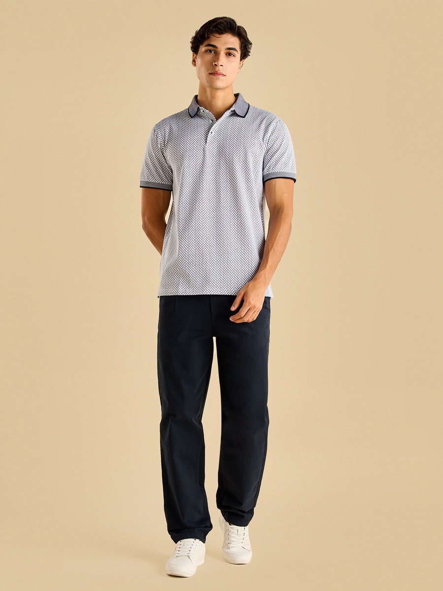 Herringbone Print Jacquard Polo T-Shirt