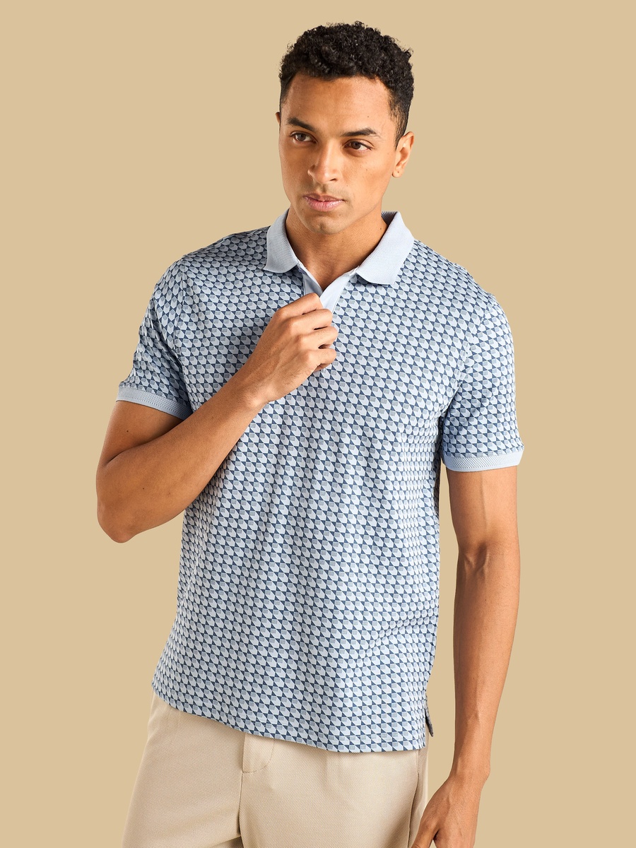 Interlock Geometric Print Polo T-Shirt