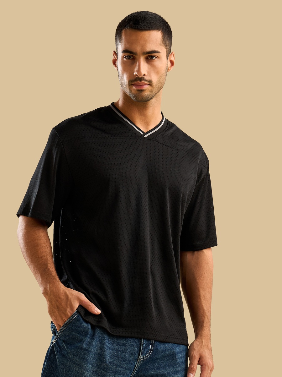 Relaxed Fit Mesh V-Neck T-Shirt