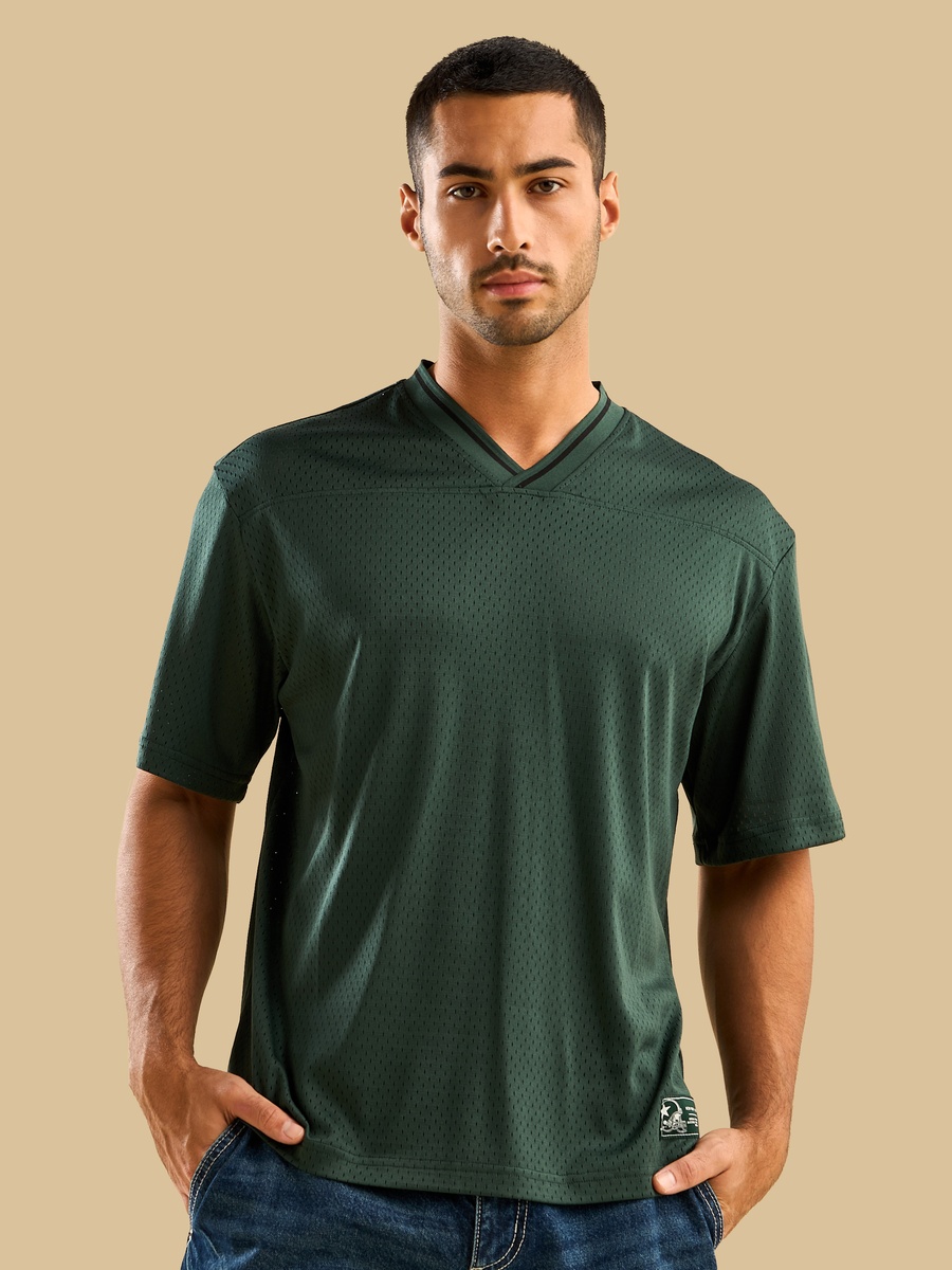Relaxed Fit Mesh V-Neck T-Shirt