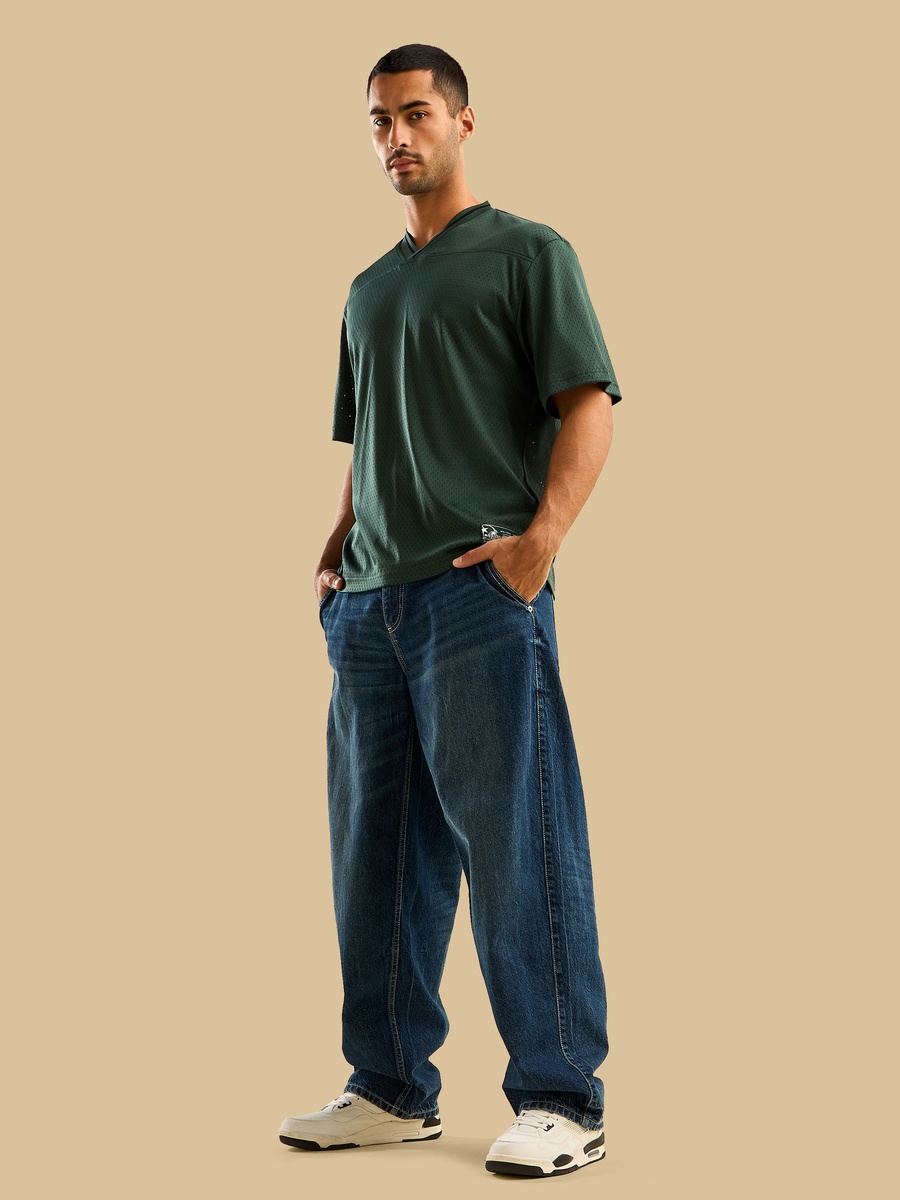 Relaxed Fit Mesh V-Neck T-Shirt