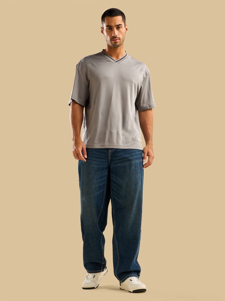 Relaxed Fit Mesh V-Neck T-Shirt