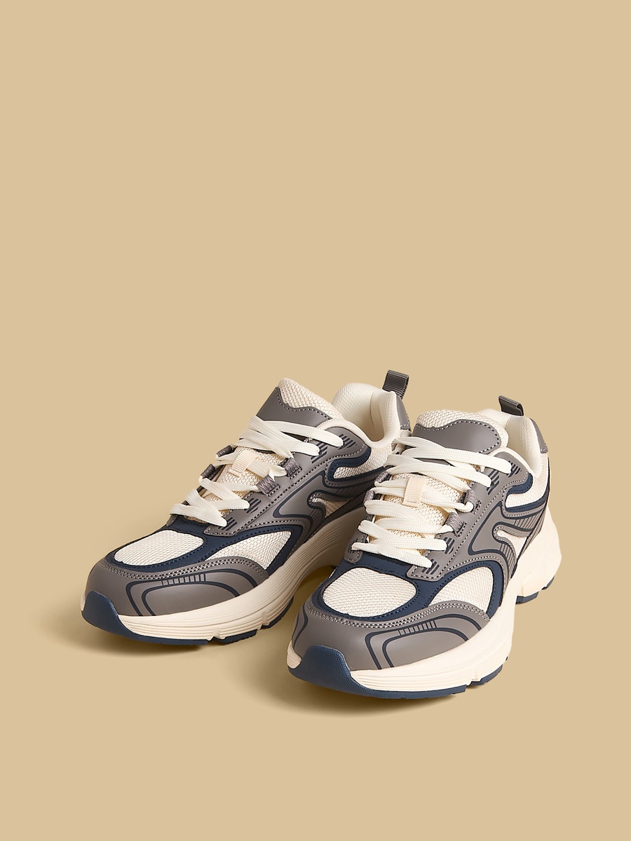 Panelled Sports Shoes with Lace-Up Closure