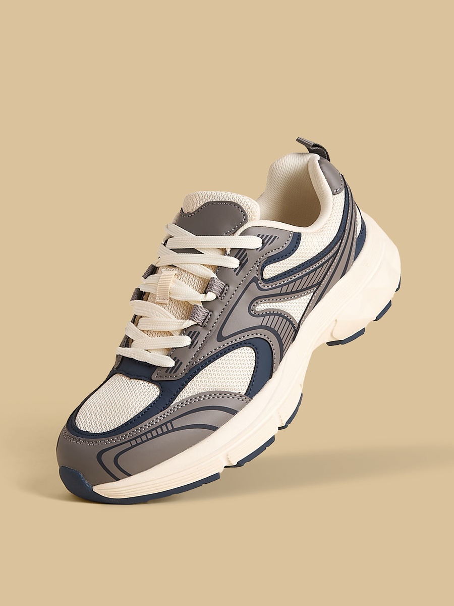 Panelled Sports Shoes with Lace-Up Closure