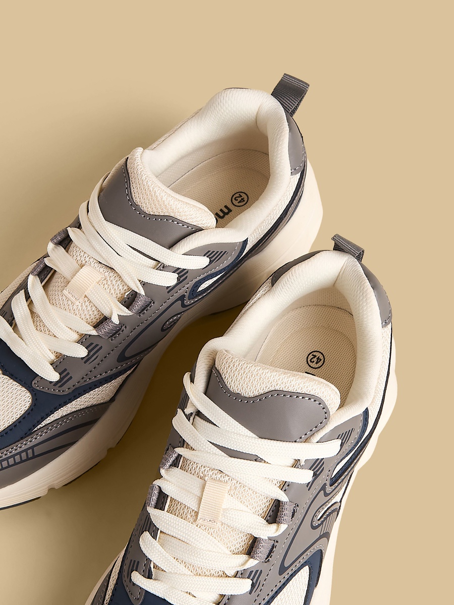 Panelled Sports Shoes with Lace-Up Closure