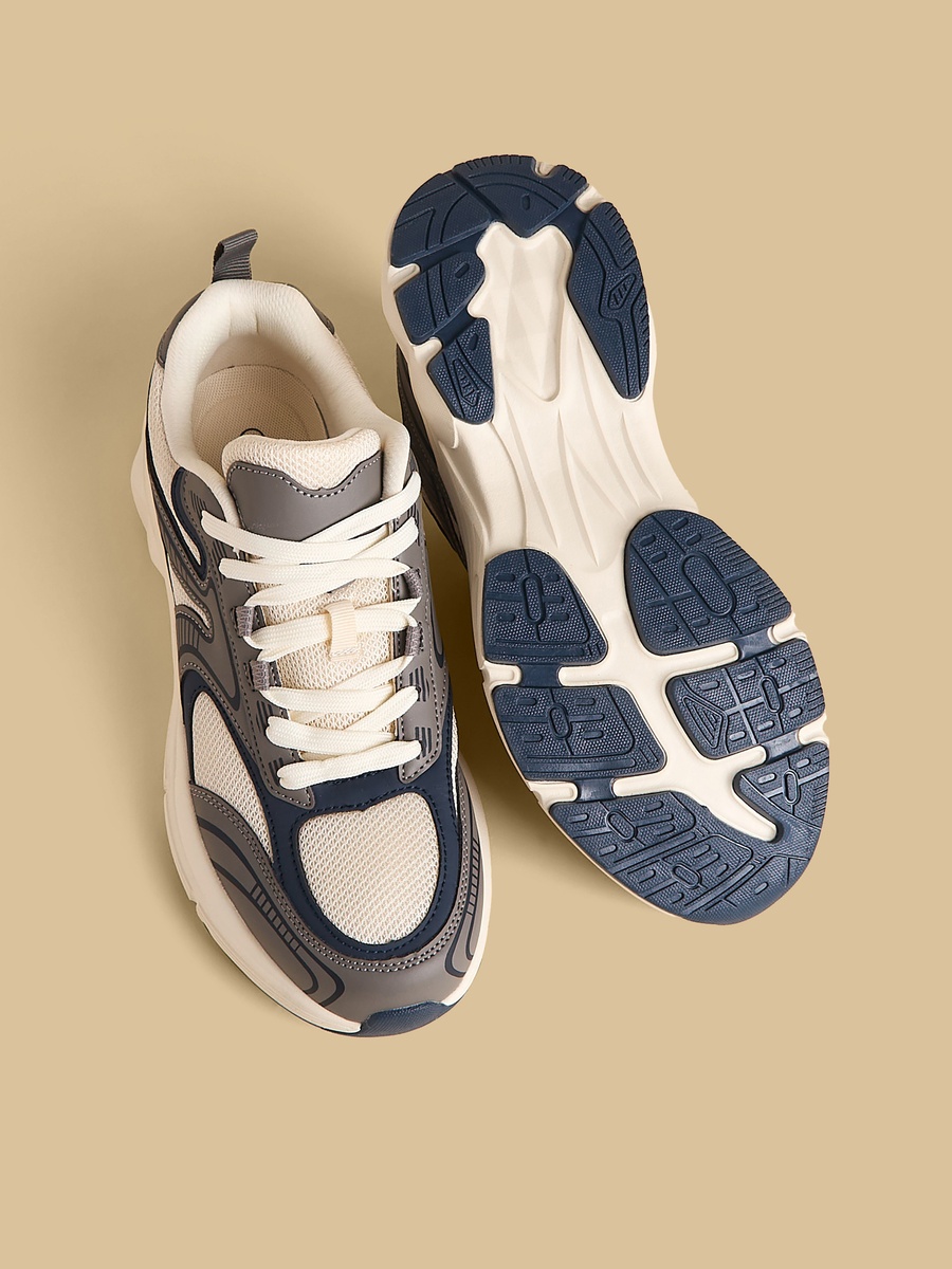 Panelled Sports Shoes with Lace-Up Closure