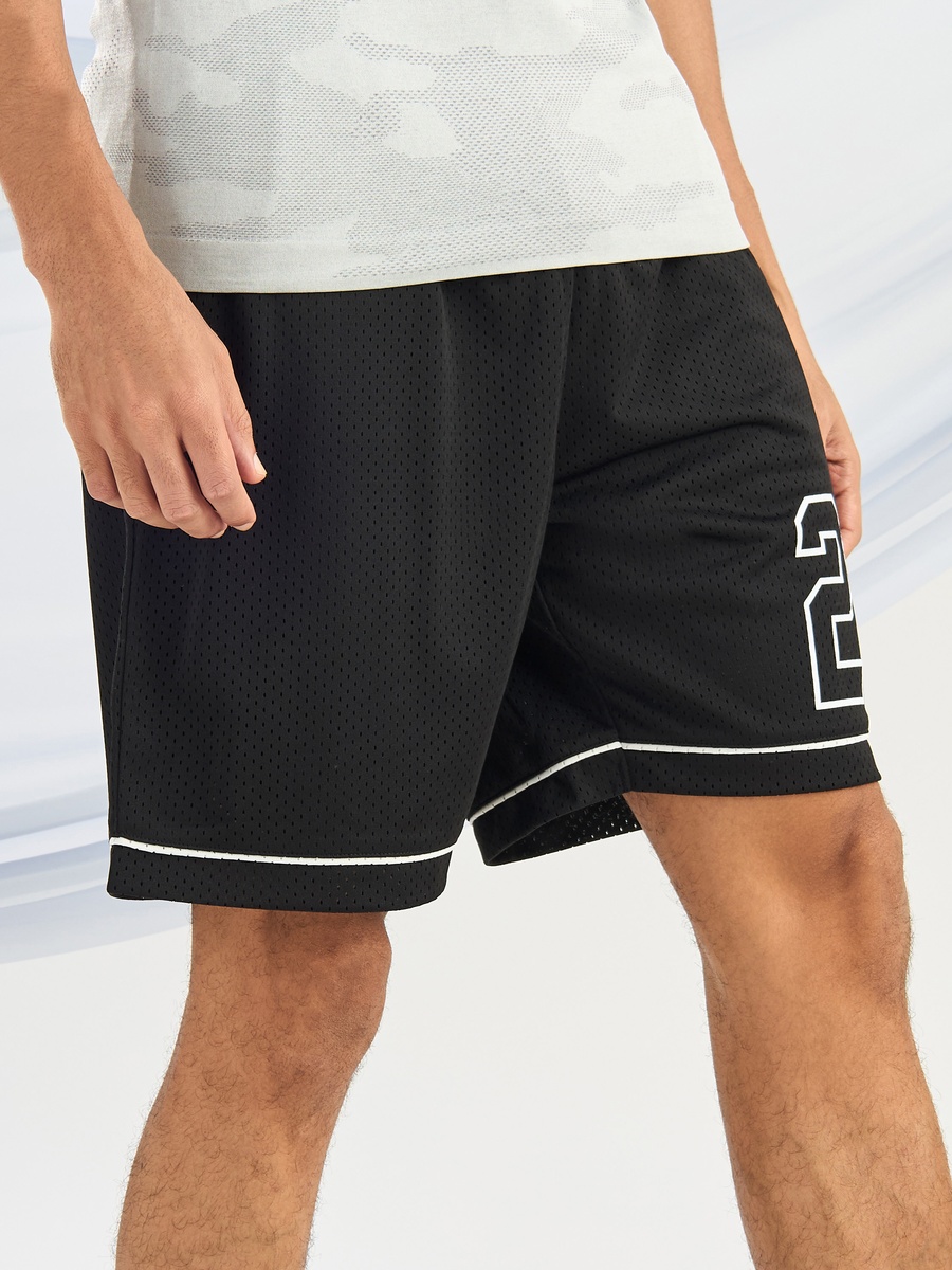 Varsity Print Relaxed Fit Mesh Shorts