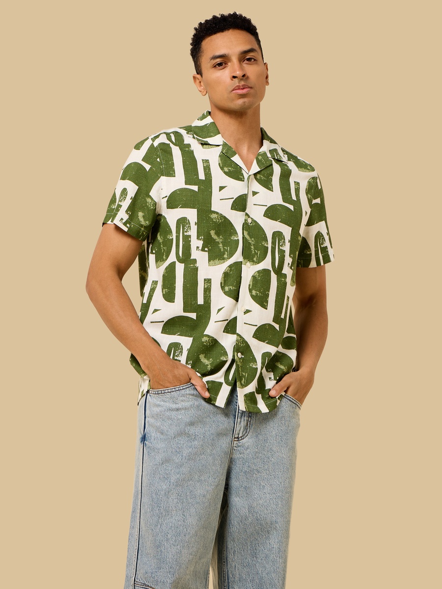 Abstract Print Camp Collar Shirt