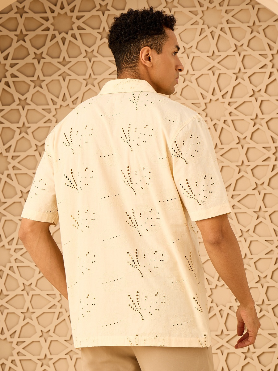 Schiffli Detail Camp Collar Shirt