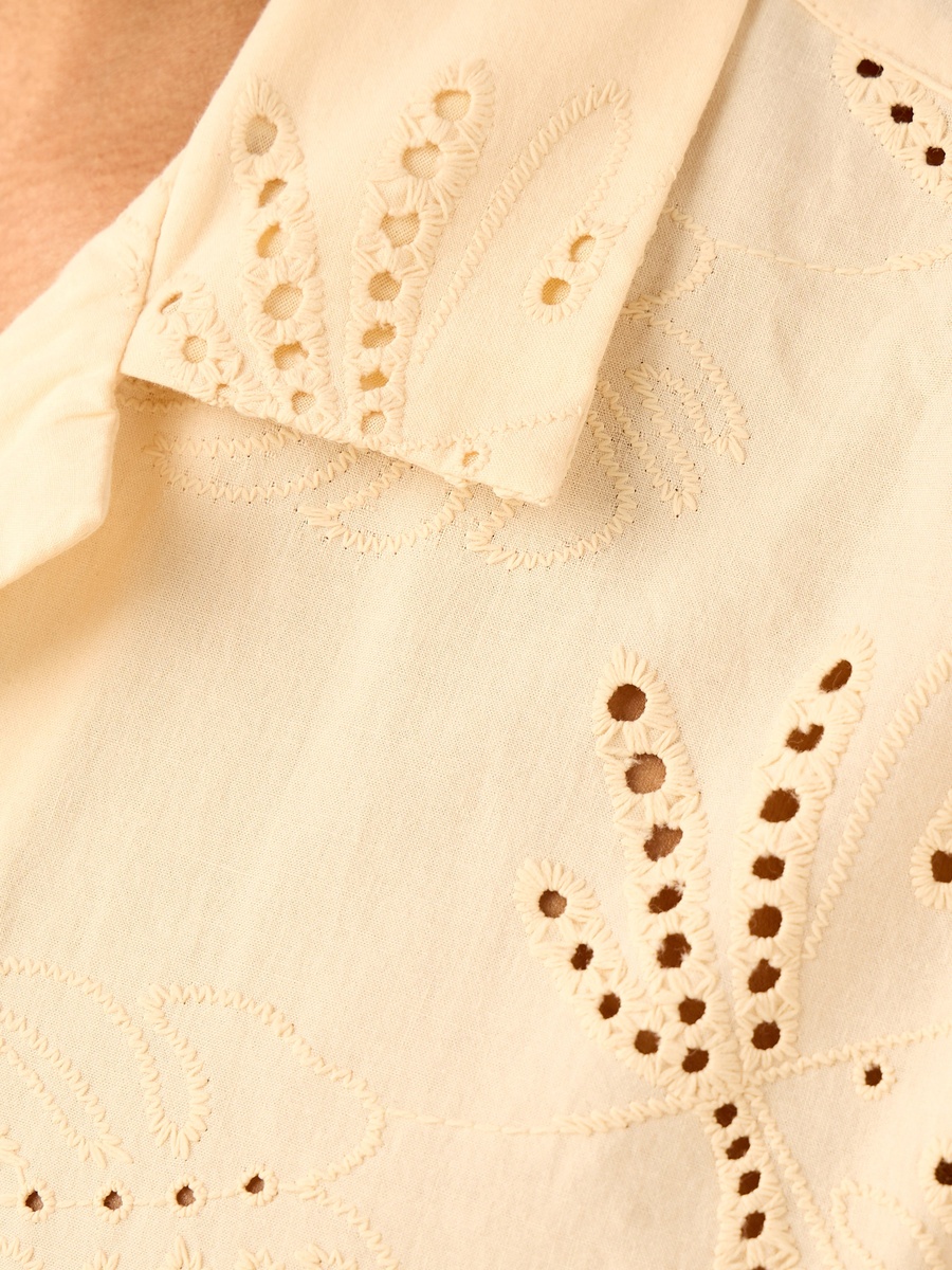 Schiffli Detail Camp Collar Shirt