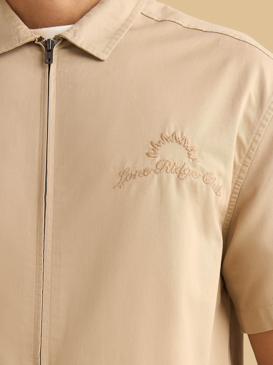 Embroidered Zip Through Twill Resort Shirt