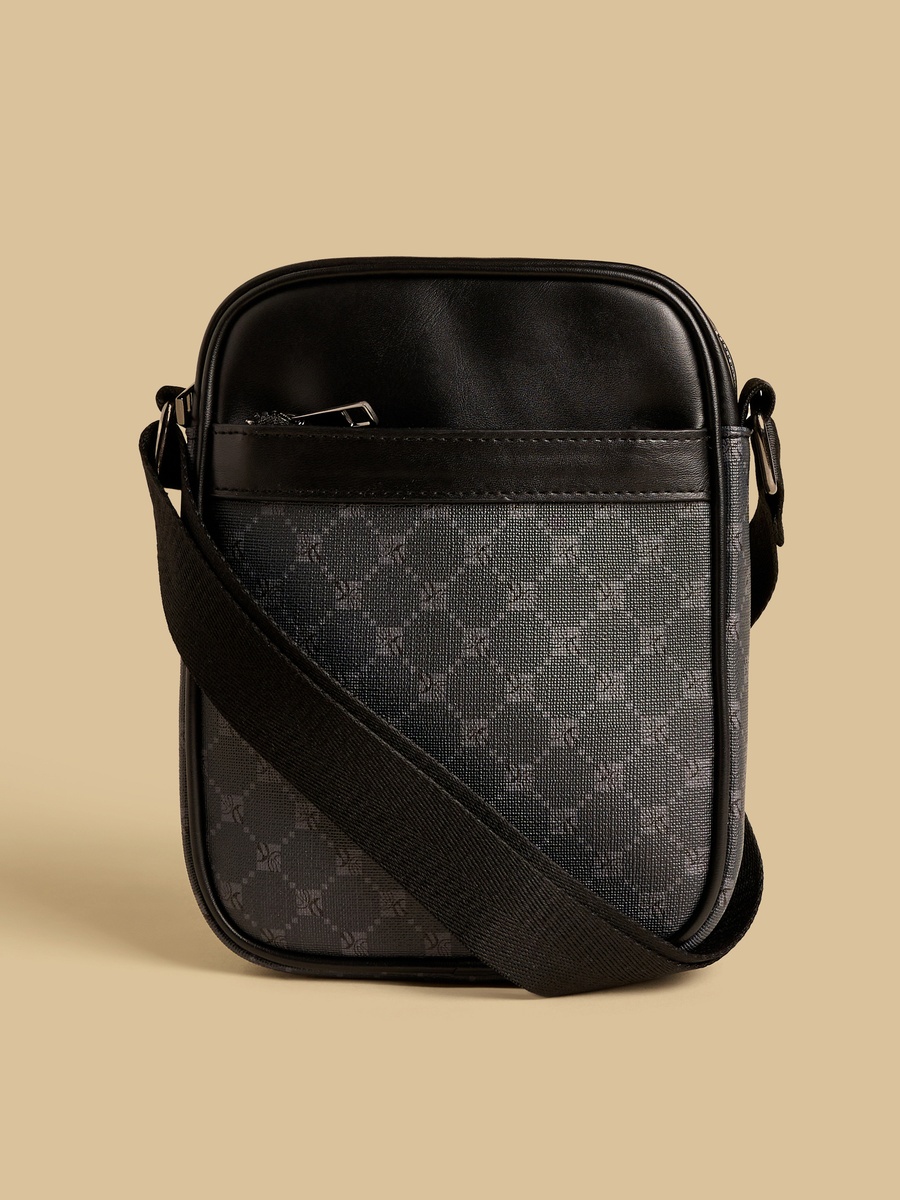Monogram Print Crossbody Bag with Zip Closure