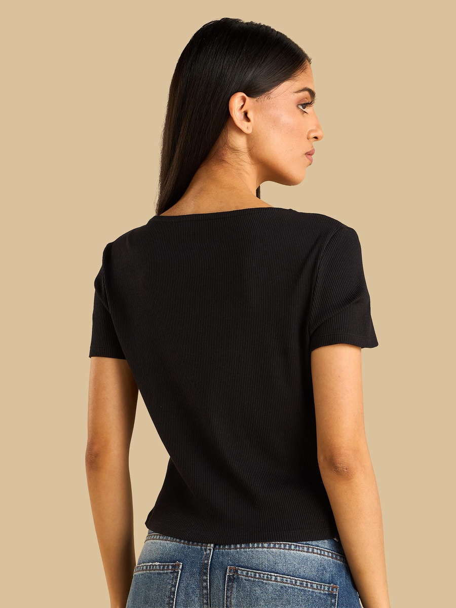 Ribbed T-Shirt with Lace Trim