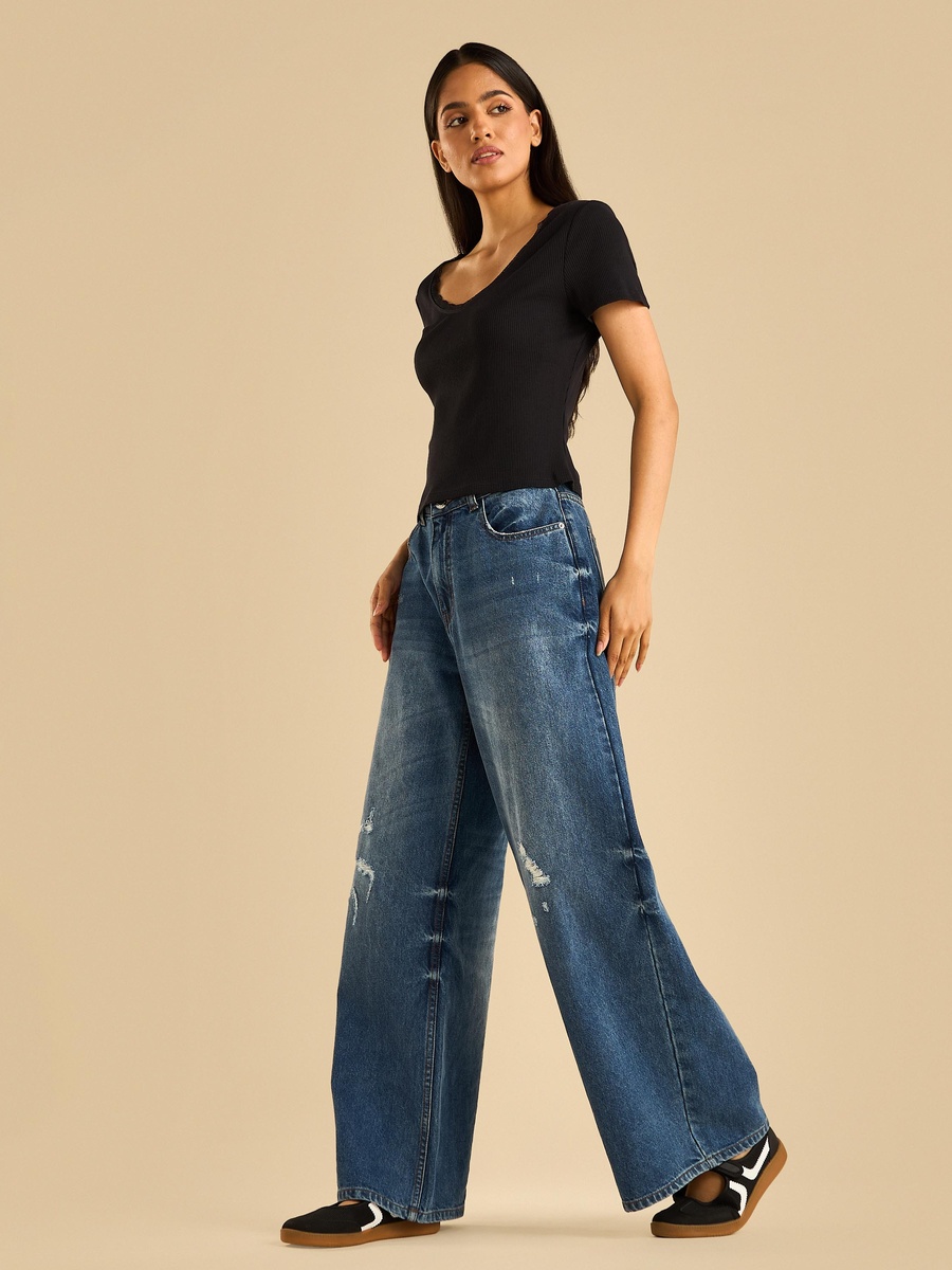 Ribbed T-Shirt with Lace Trim