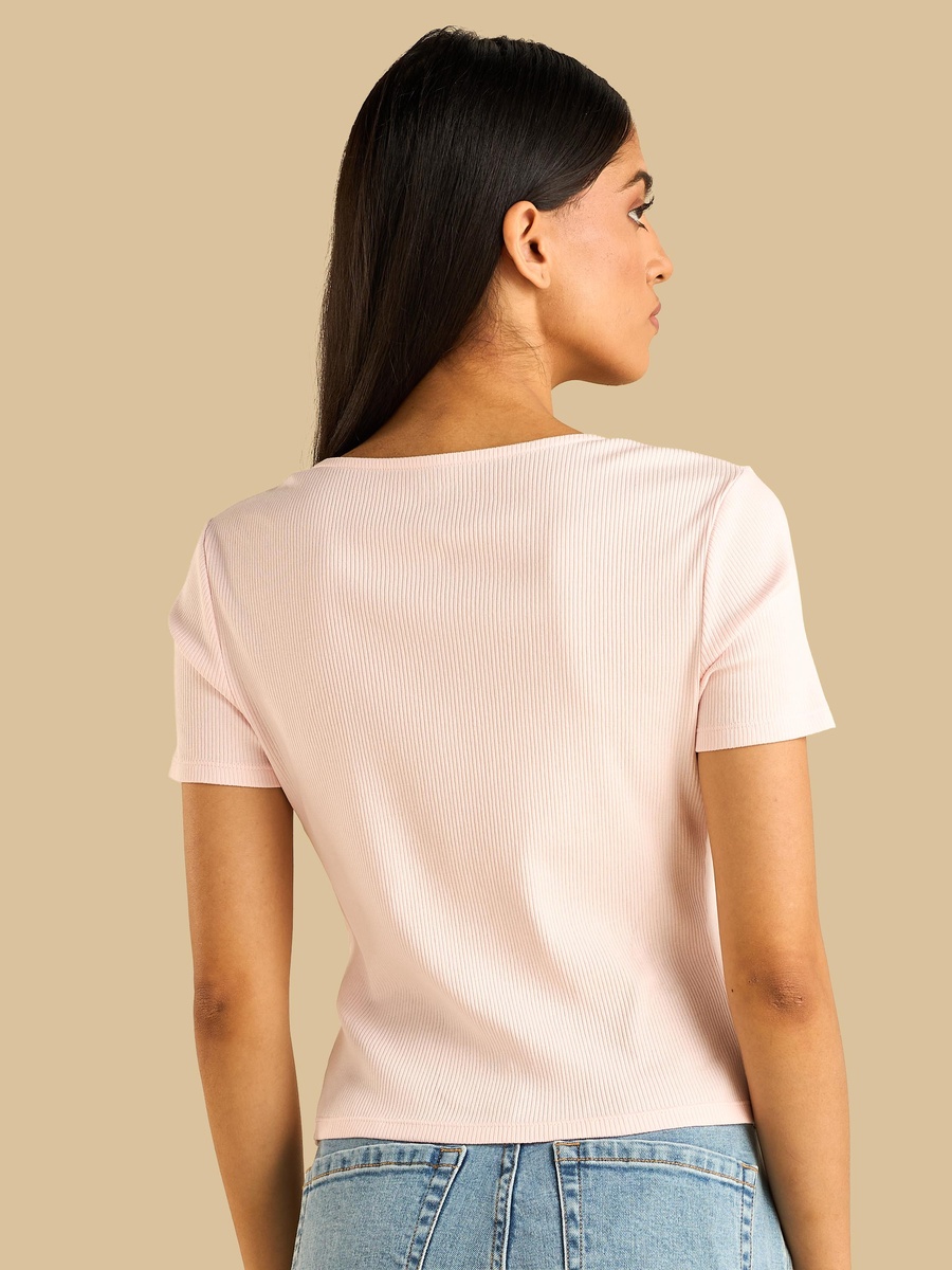 Ribbed T-Shirt with Lace Trim