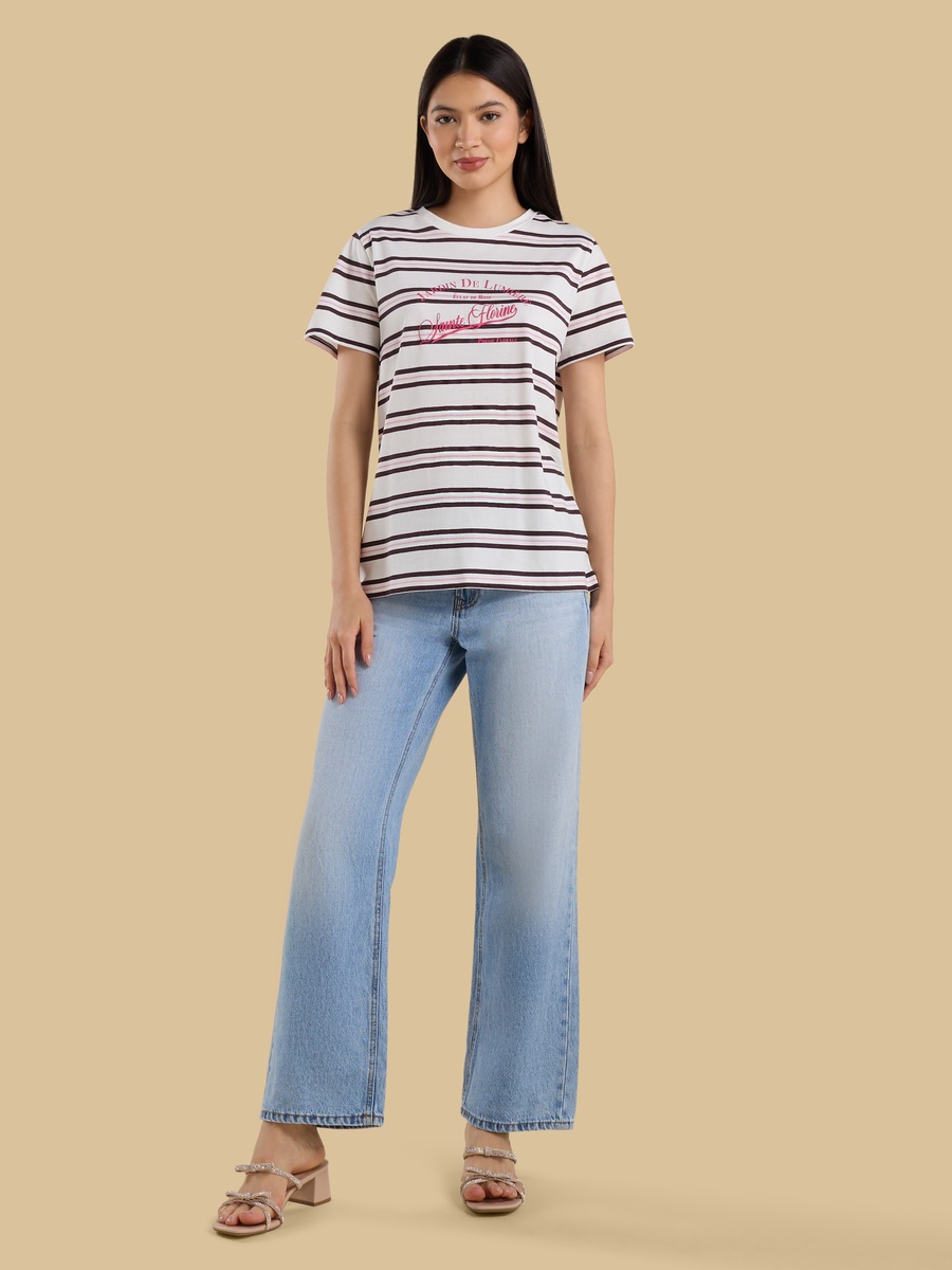 Striped Slogan Print T-Shirt