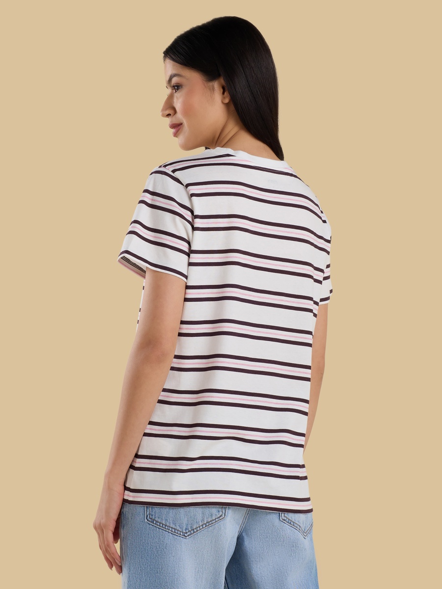 Striped Slogan Print T-Shirt