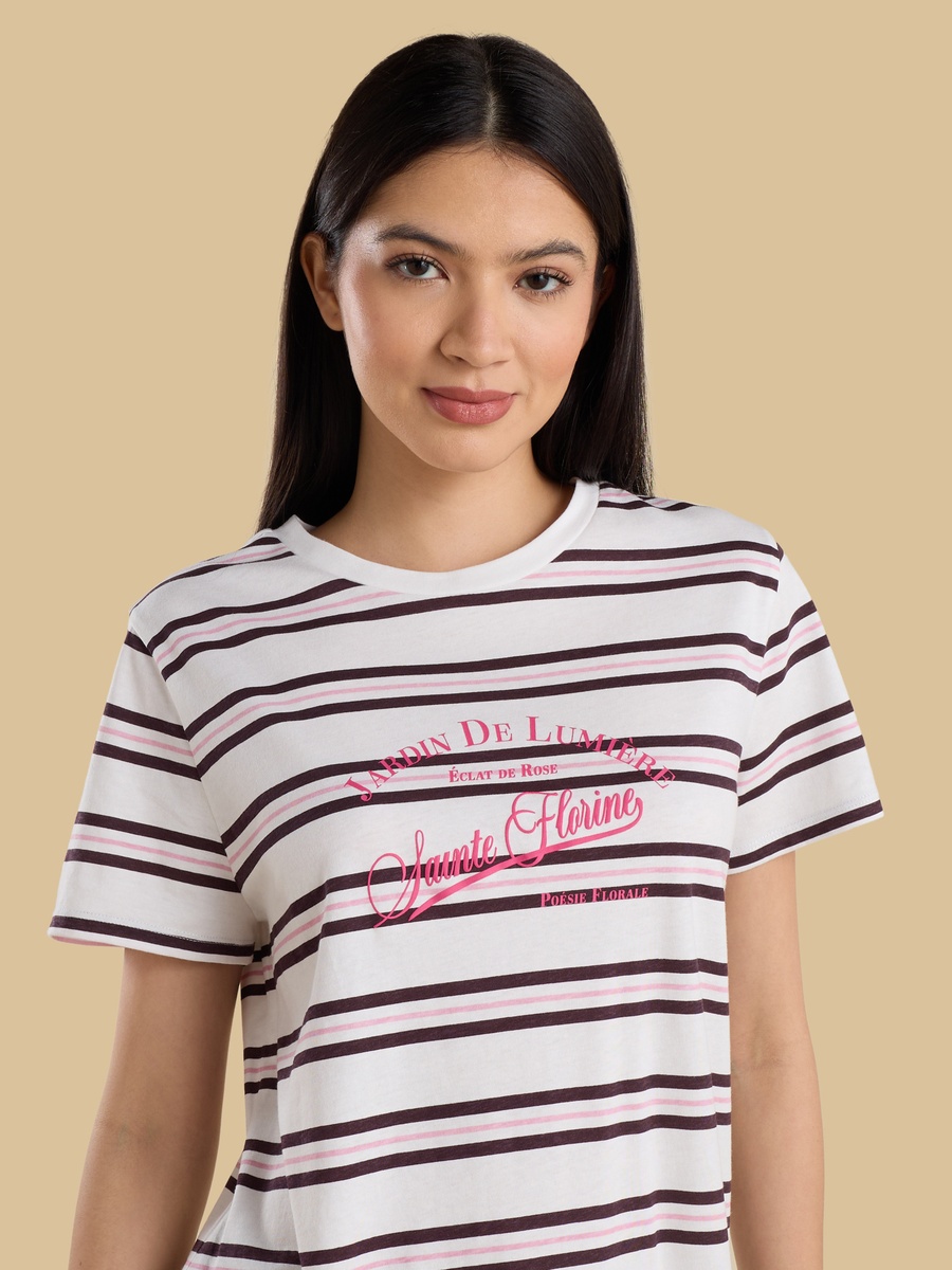 Striped Slogan Print T-Shirt