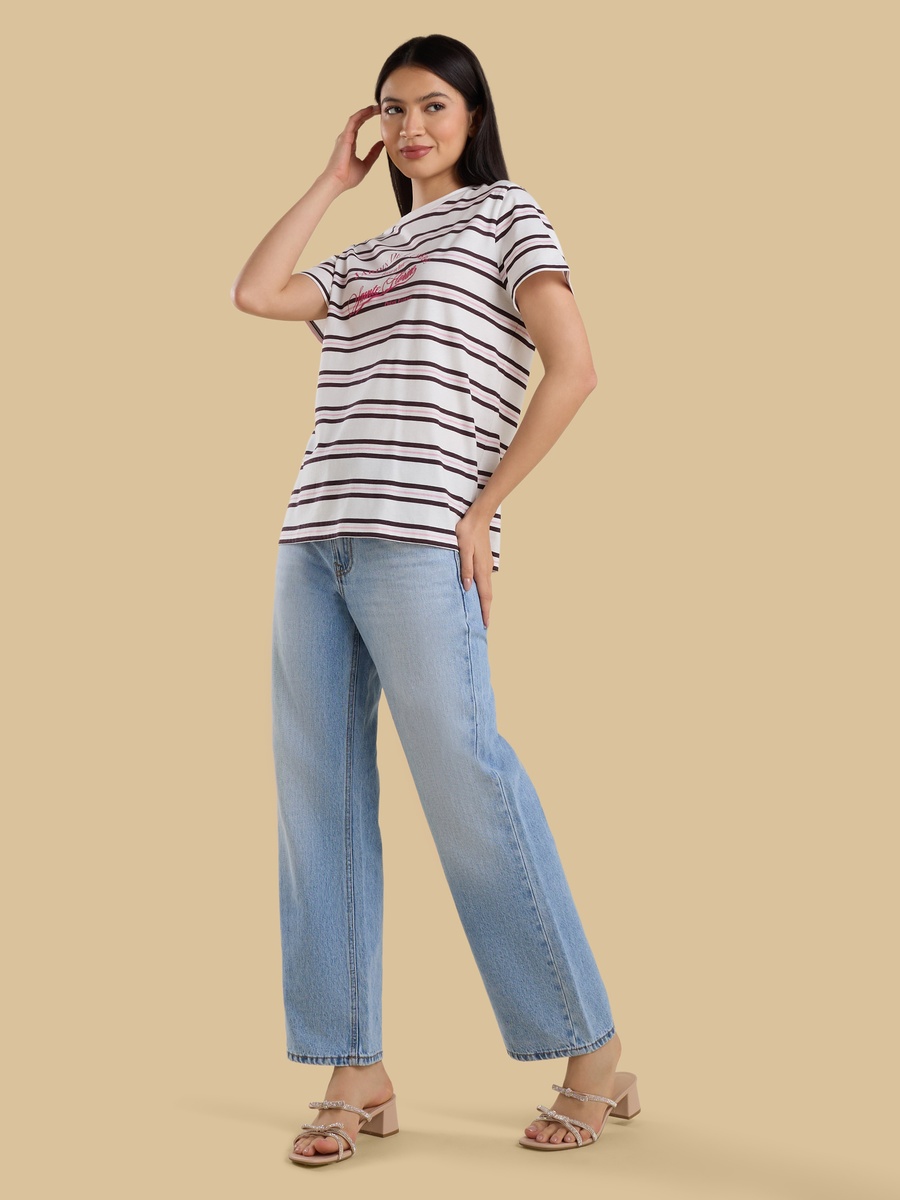 Striped Slogan Print T-Shirt