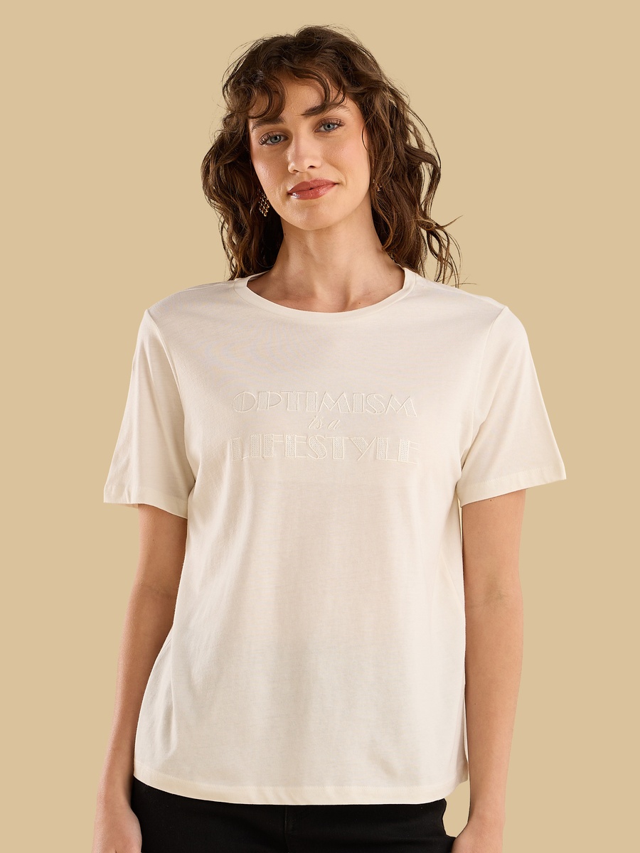 Slogan Embroidered T-Shirt