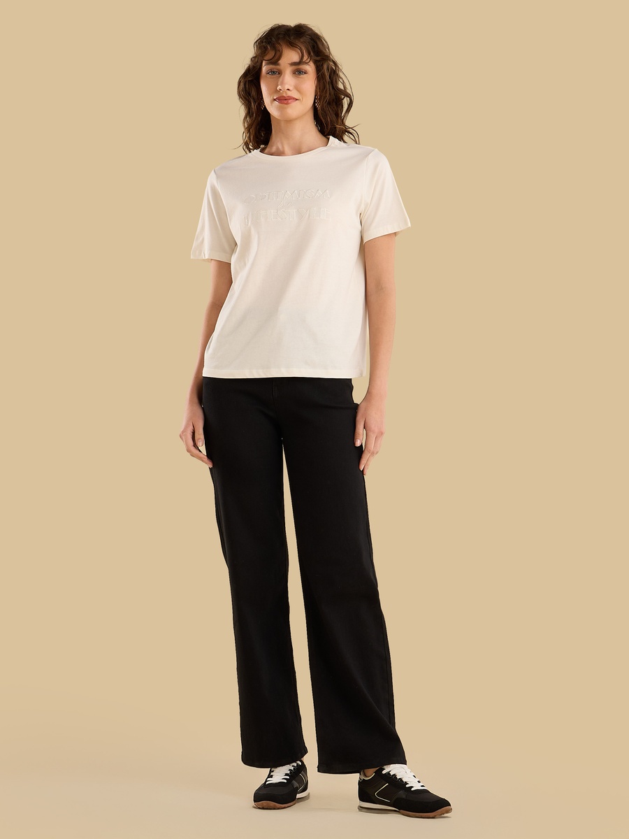 Slogan Embroidered T-Shirt