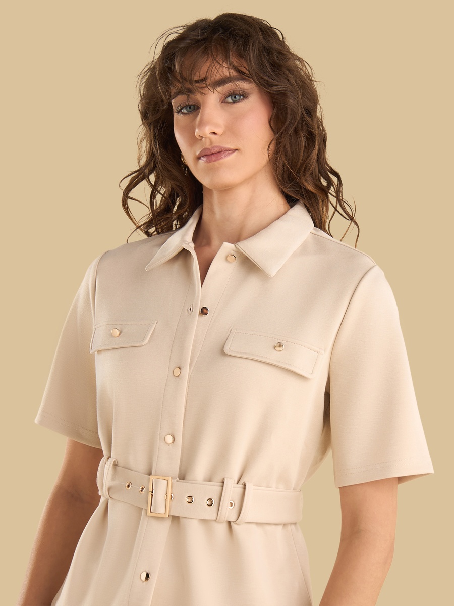Textured Utility Shirt With Belt
