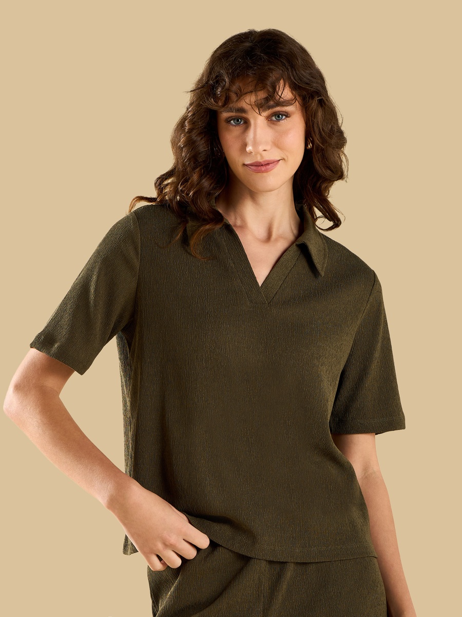 Textured Polo Collar T-Shirt