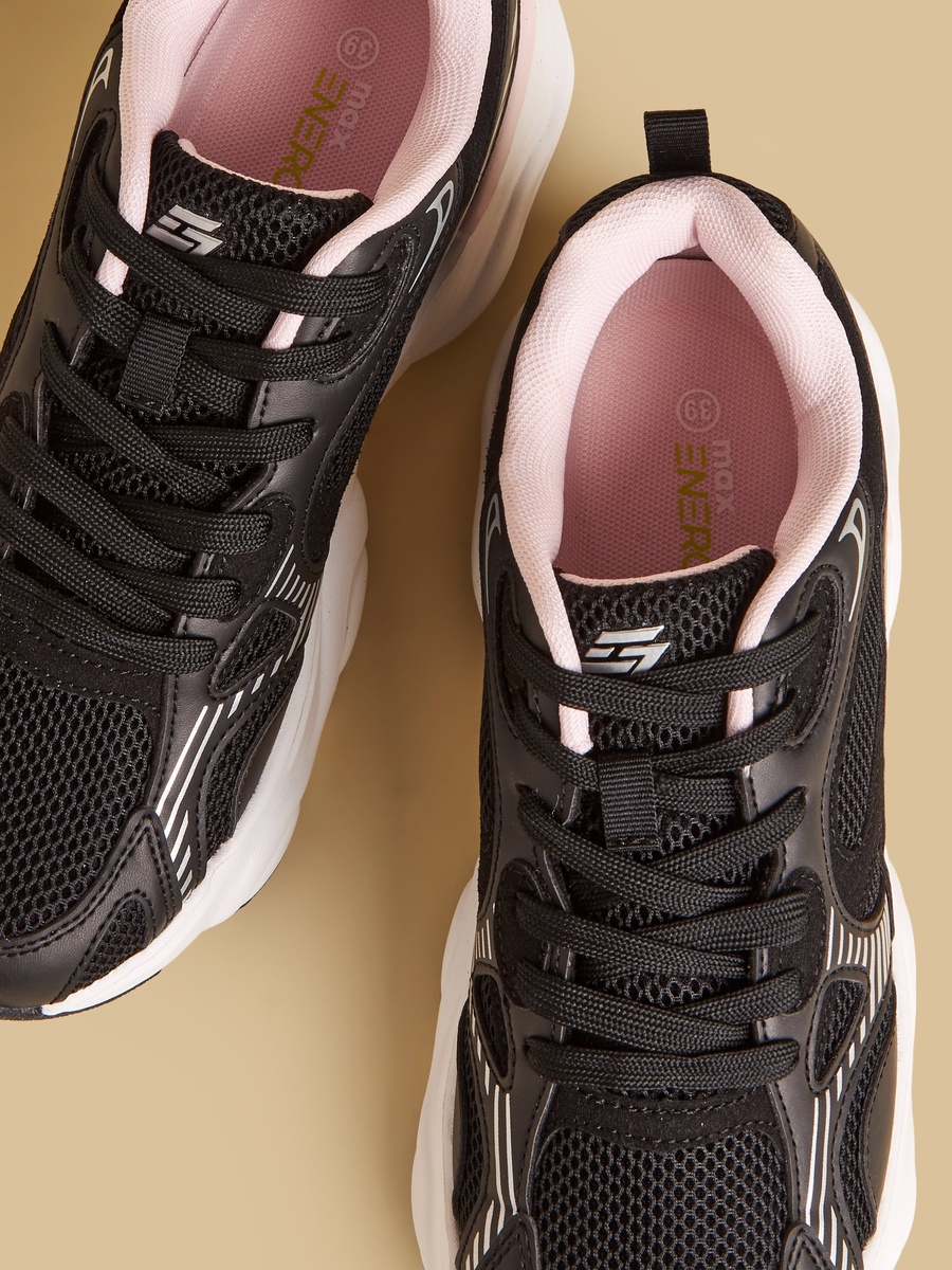 Panelled Sports Shoes with Lace-Up Closure