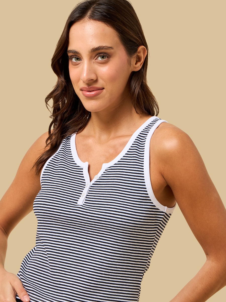Striped Henley Neck Tank Top