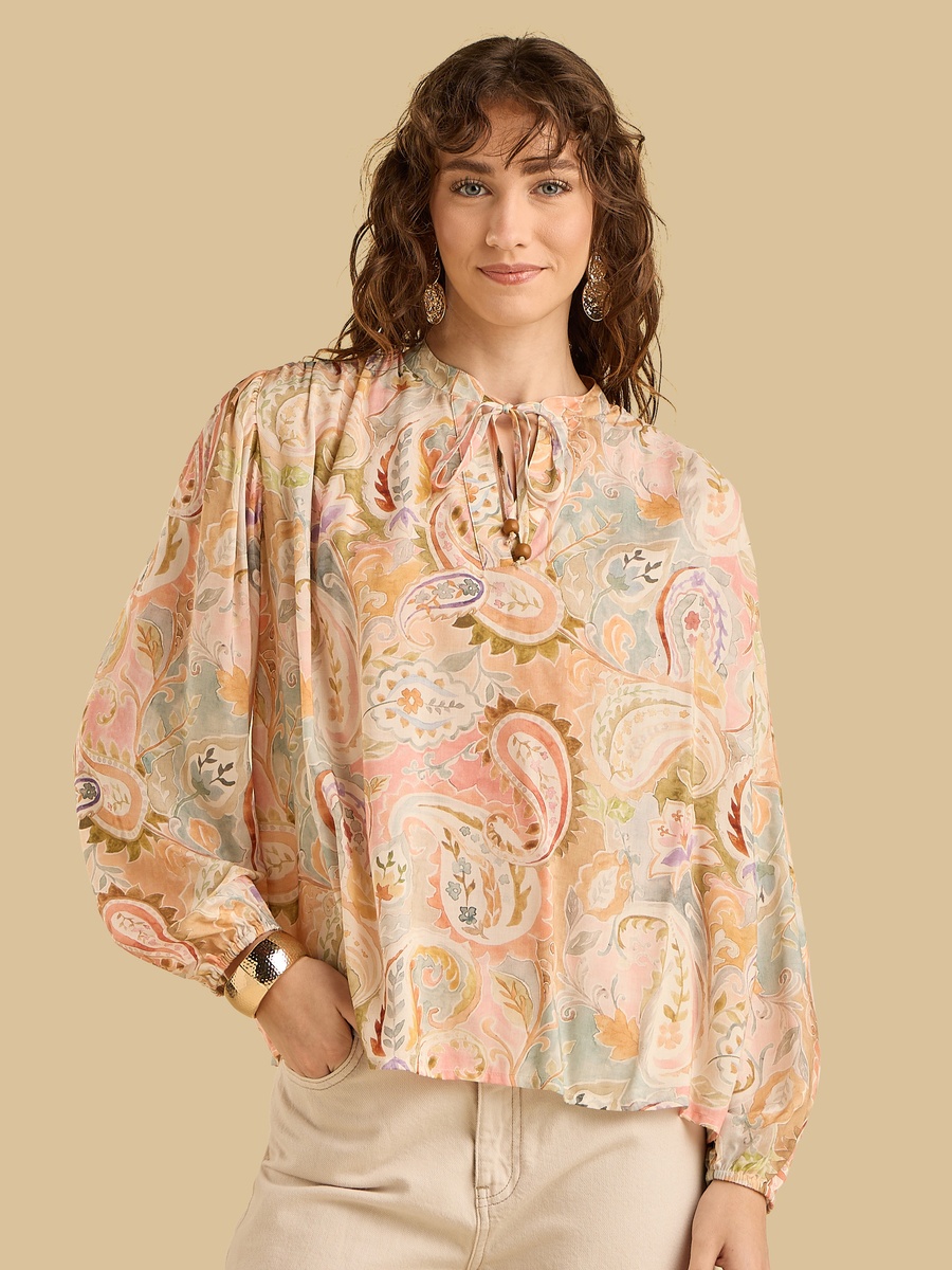Paisley Print Top with Tie-Ups