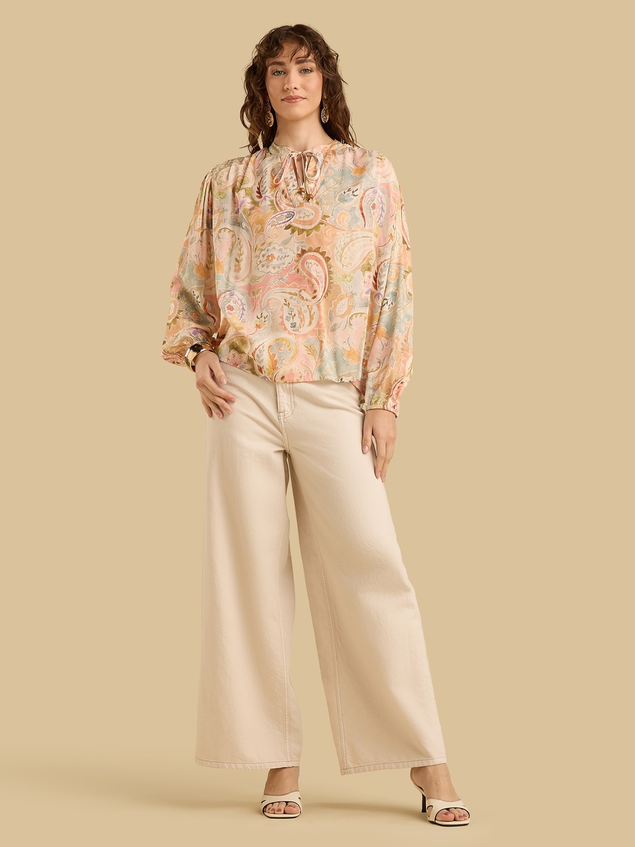 Paisley Print Top with Tie-Ups