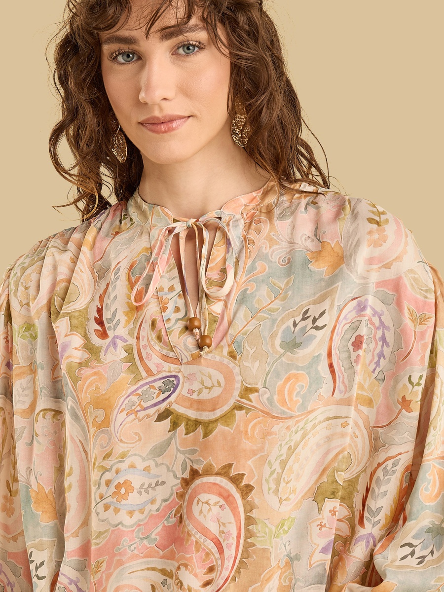 Paisley Print Top with Tie-Ups