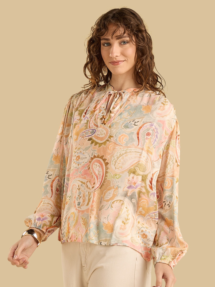 Paisley Print Top with Tie-Ups
