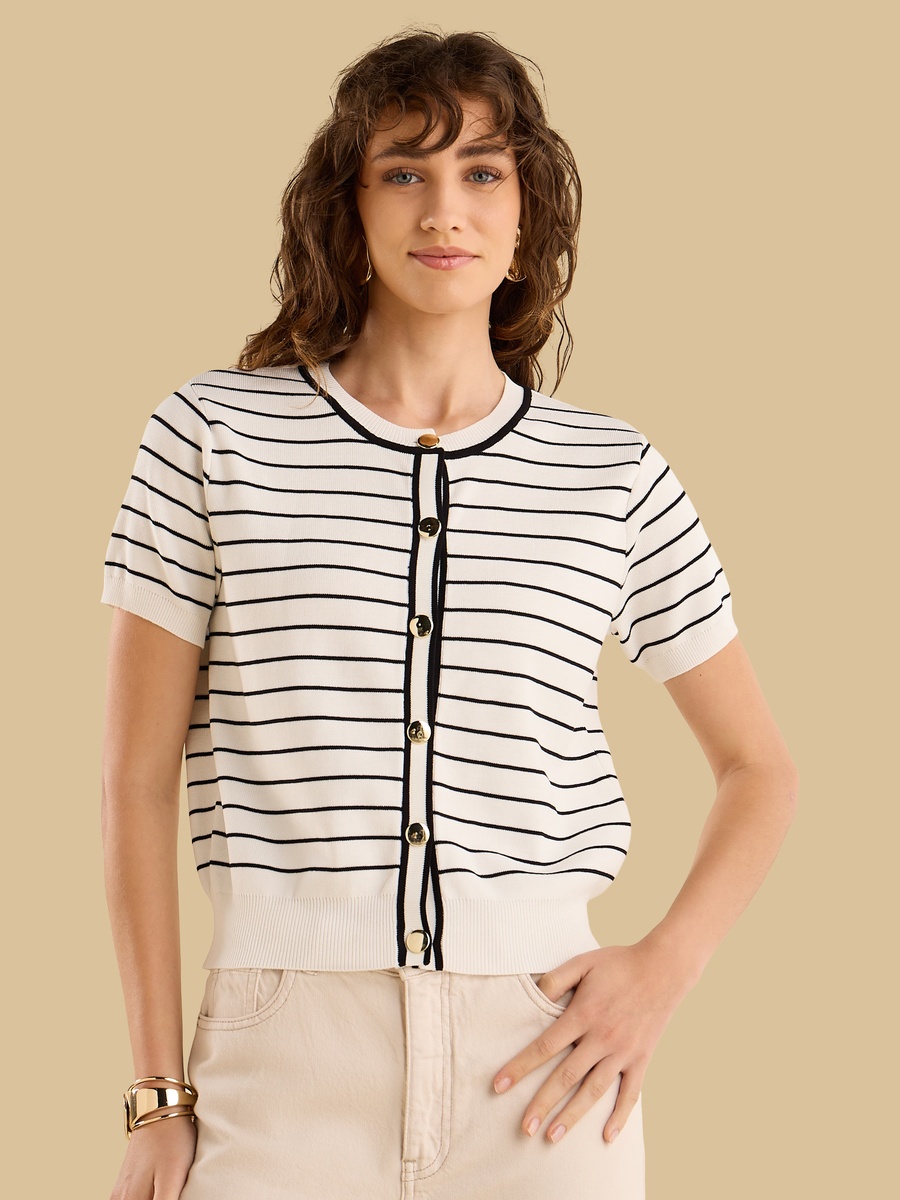 Striped Button Detail Top