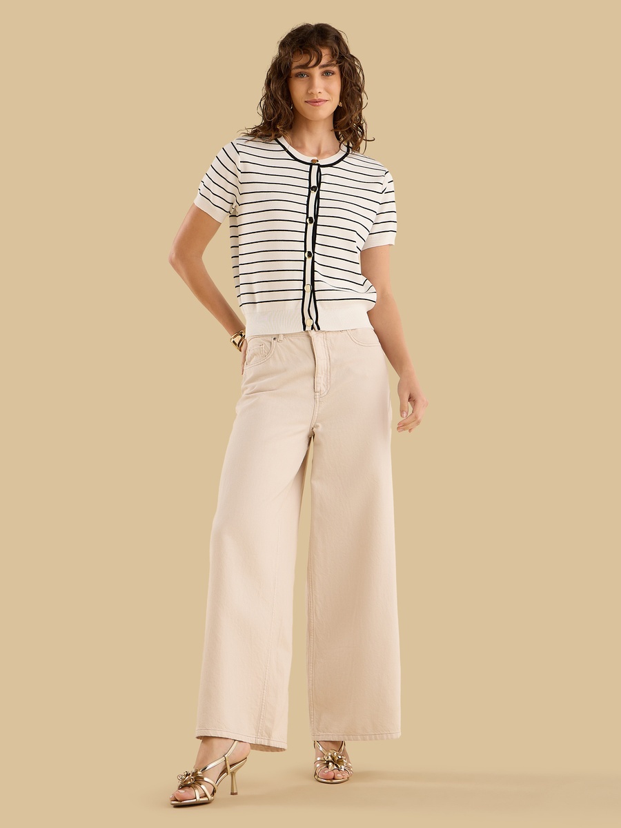 Striped Button Detail Top