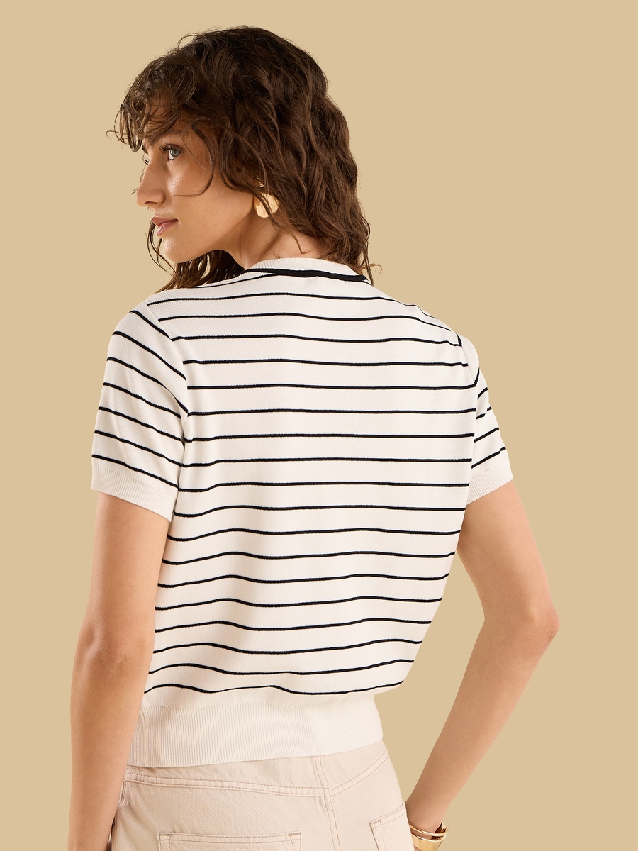 Striped Button Detail Top